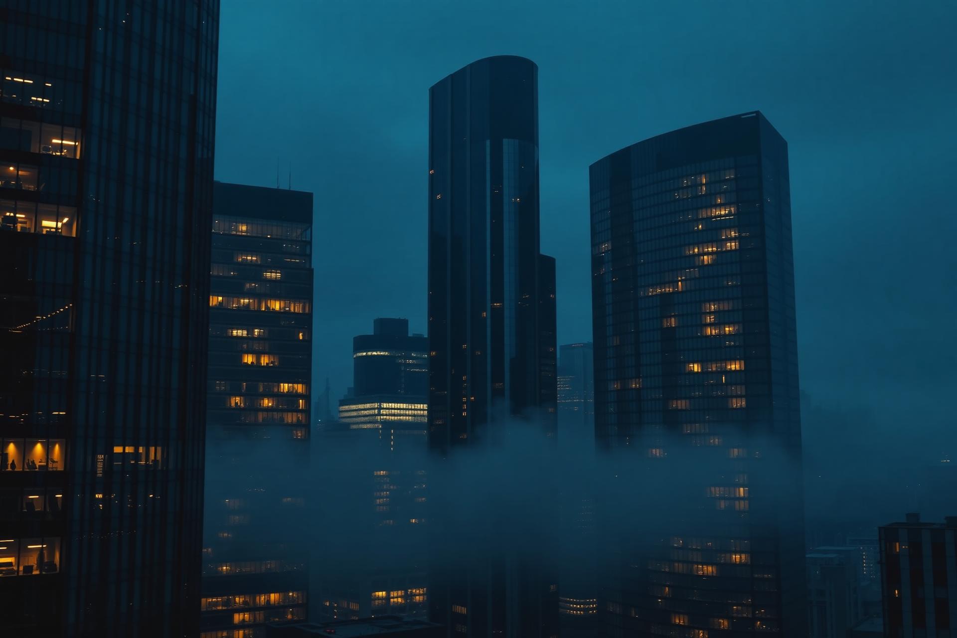 Modern downtown cityscape at blue hour